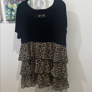 Slinky Brand Chic Black and Tan Tiered Tunic Length Blouse/ Mini Dress